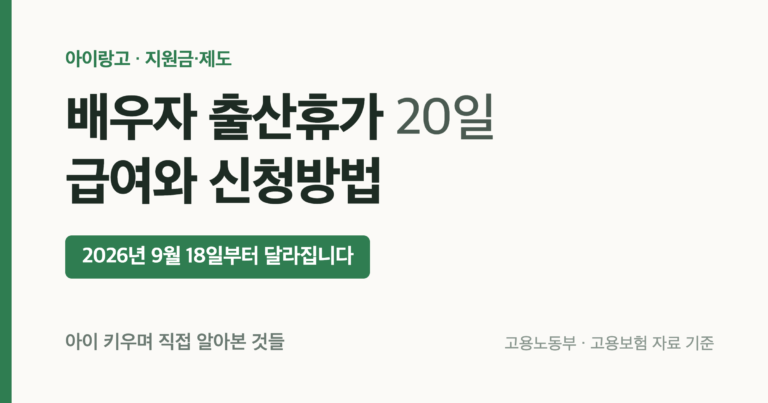 배우자 출산휴가 20일 급여와 신청방법, 2026년 9월 18일부터 달라집니다